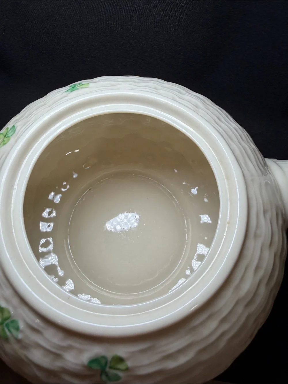Vintage Belleek Shamrock Basketweave Teapot Gold 7th Mark